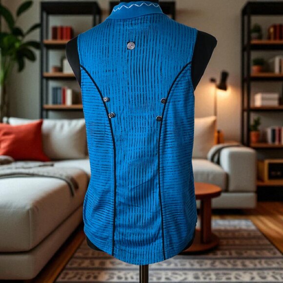 JAMIE SADOCK (MED) Golf Casual Qtr Zip Blue/Black Button Detail Cotton - Picture 4 of 9